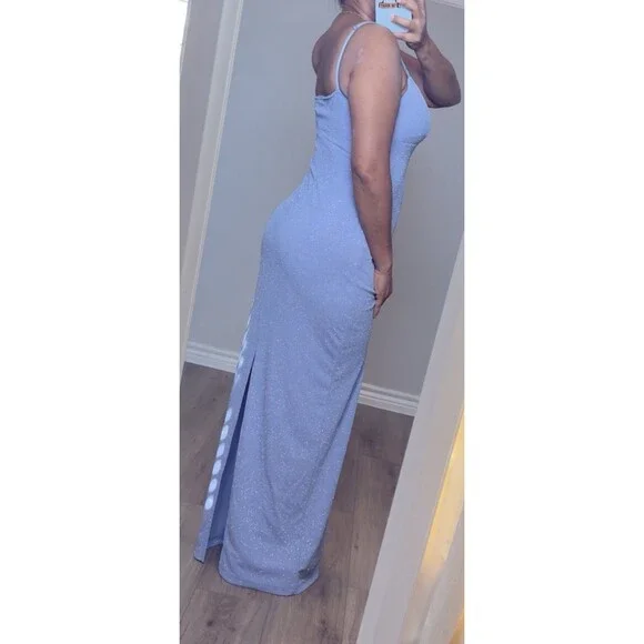 Y2K City Triangles Embellished Maxi Dress in Light Blue Size M USA Sparkly - Picture 6 of 10